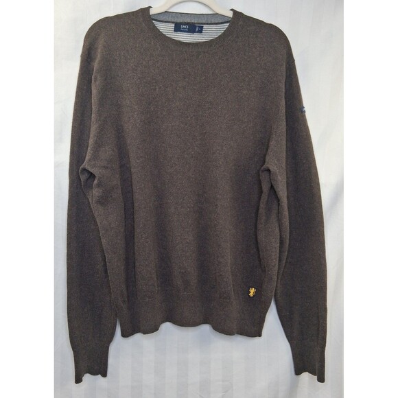 Lincs David Chu Men's Sweater Cotton Cashmere Elbow Patch Crew Neck Size L - Picture 5 of 16